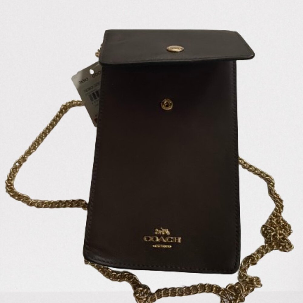 COACH Leather Chain Phone Crossbody Pouch Wallet - Oxblood/Gold